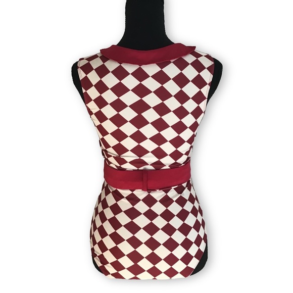 Retro Stage One Piece Diamond Burgundy Swimsuit - Picture 3 of 10